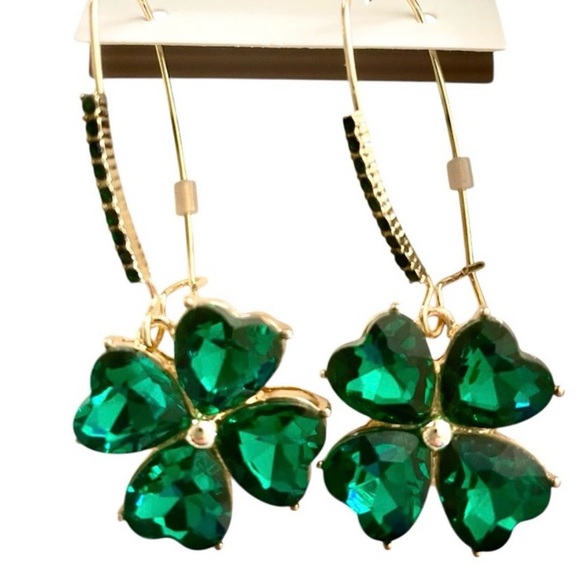 New Betsey Johnson 4 Leaf Lucky Clover drop earrings - Picture 6 of 12